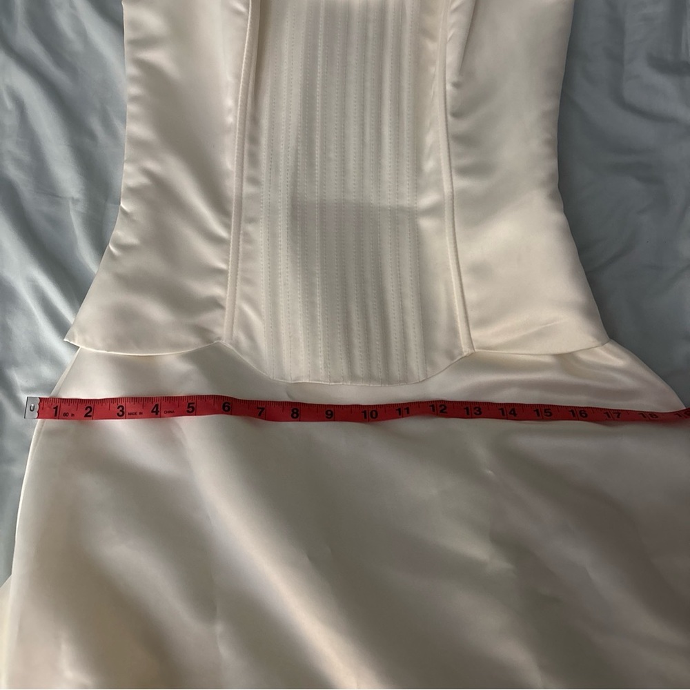 Jessica McClintock Corset Wedding Ivory Gown Strapless Satin Sheer Cap Sleeve 4 - Picture 13 of 14